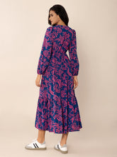 Printed V-Neck Long Sleeve Midi Dress OutfitFlow